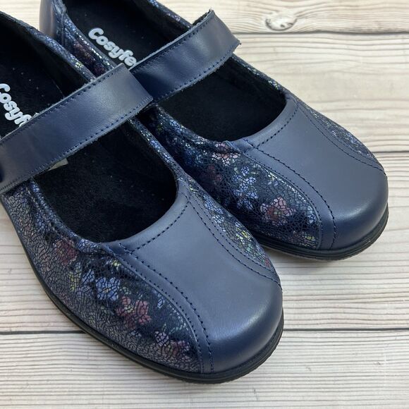 Cosyfeet Laura Shoes Women 9 Navy Blue Floral Mary Jane Extra Roomy Comfort Flat - Picture 14 of 16